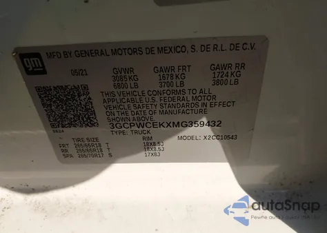 2021 Chevrolet Silverado 1500 2Wd Short Bed Lt z USA, uszkodzony, nr VIN 3GCPWCEKXMG359432